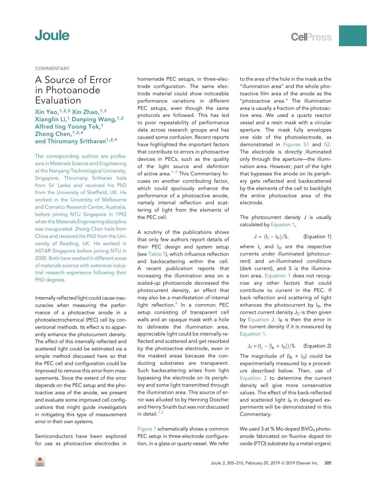 A Source of Error in Photoanode Evaluation by unknow