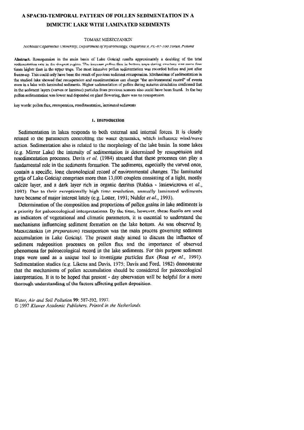 A Spacio-Temporal Pattern of Pollen Sedimentation in a Dimictic Lake with Laminated Sediments by Unknown