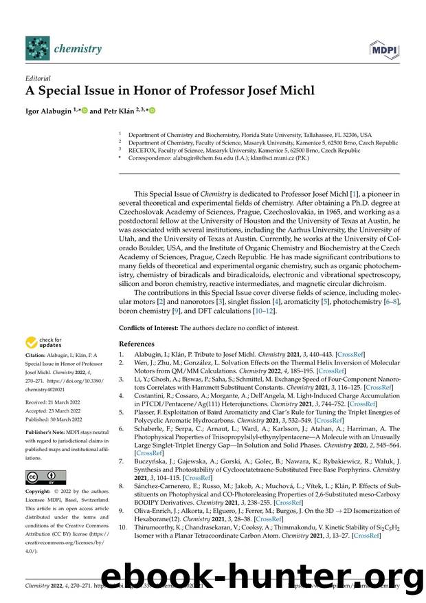 A Special Issue in Honor of Professor Josef Michl by Igor Alabugin & Petr Klán