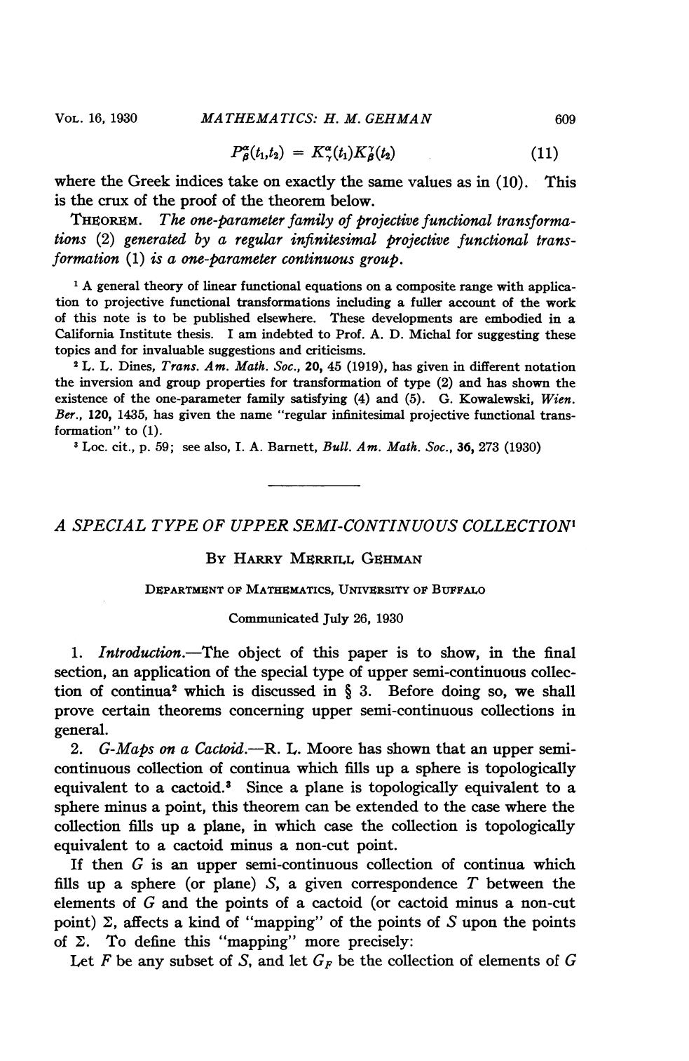 A Special Type of Upper Semi-Continuous Collection by Gehman H. M