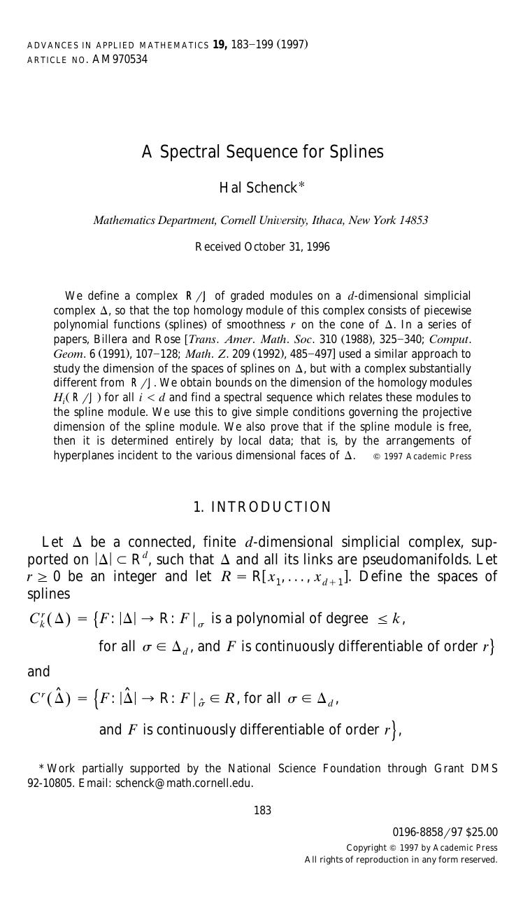 A Spectral Sequence for Splines by Schenck H