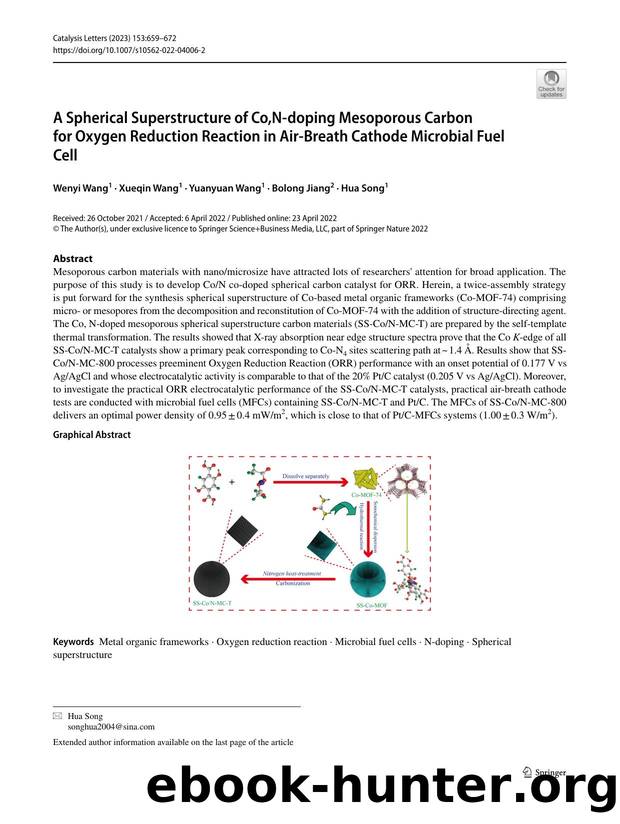 A Spherical Superstructure of Co,N-doping Mesoporous Carbon for Oxygen Reduction Reaction in Air-Breath Cathode Microbial Fuel Cell by Wenyi Wang & Xueqin Wang & Yuanyuan Wang & Bolong Jiang & Hua Song