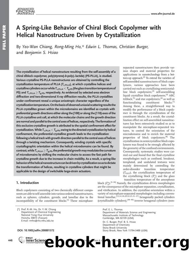 A Spring-Like Behavior of Chiral Block Copolymer with Helical Nanostructure Driven by Crystallization by Unknown