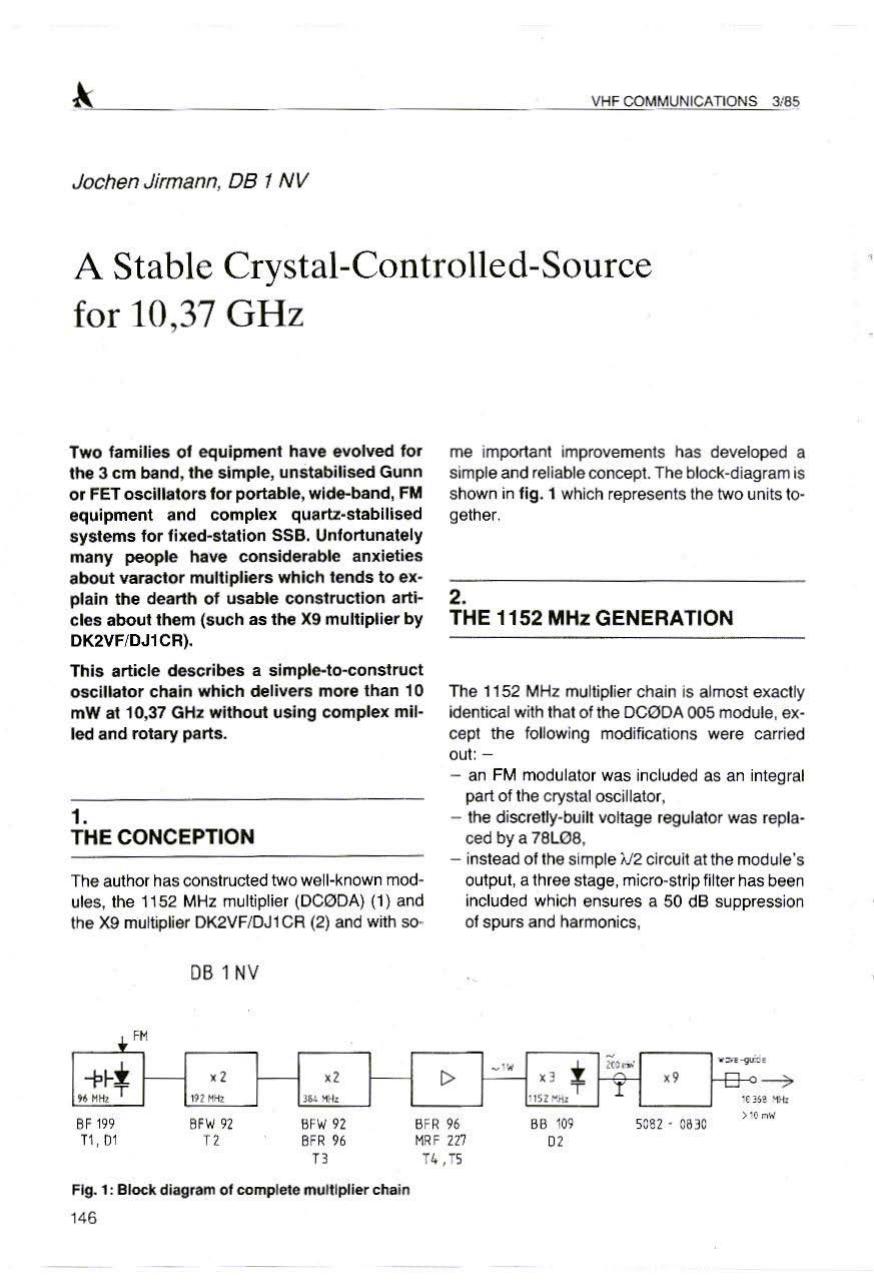A Stable Crystal-Controlled-Source for 10.37 GHz by DB1NV