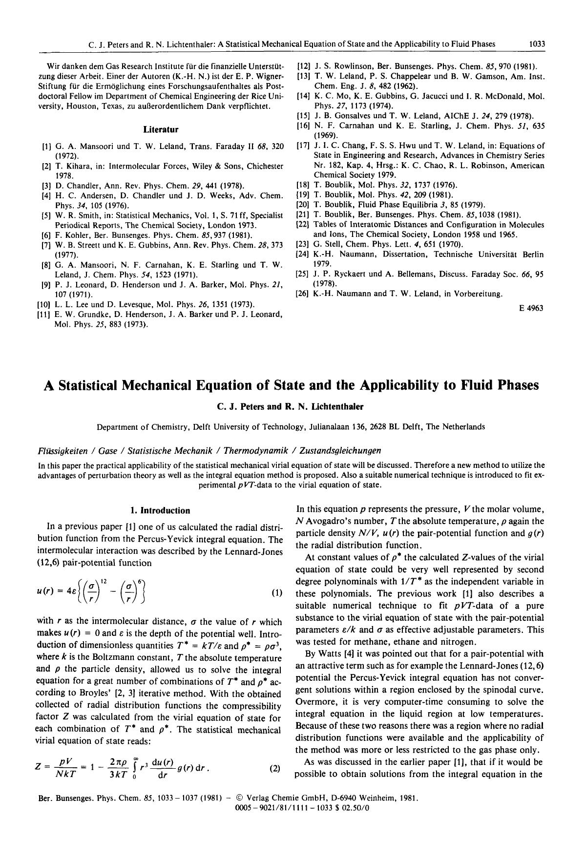 A Statistical Mechanical Equation of State and the Applicability to Fluid Phases by Unknown