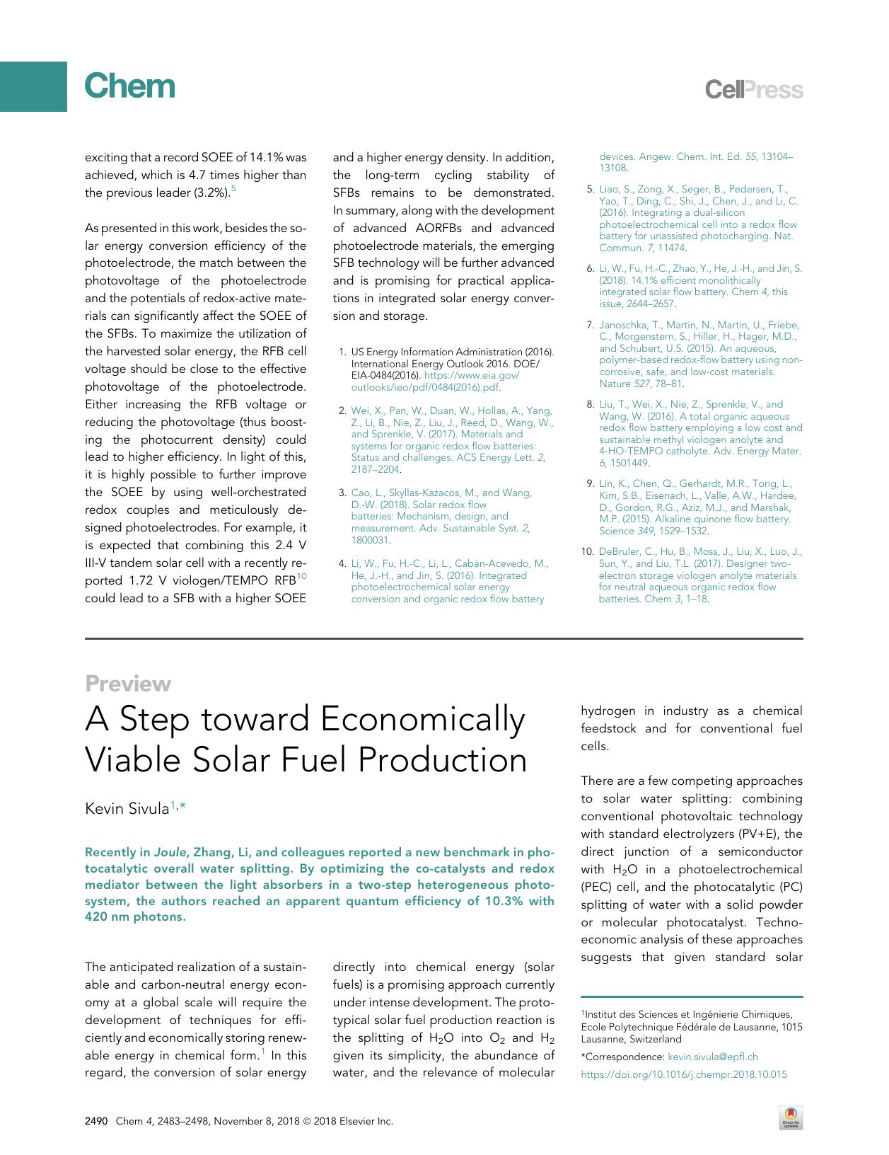A Step toward Economically Viable Solar Fuel Production by Kevin Sivula