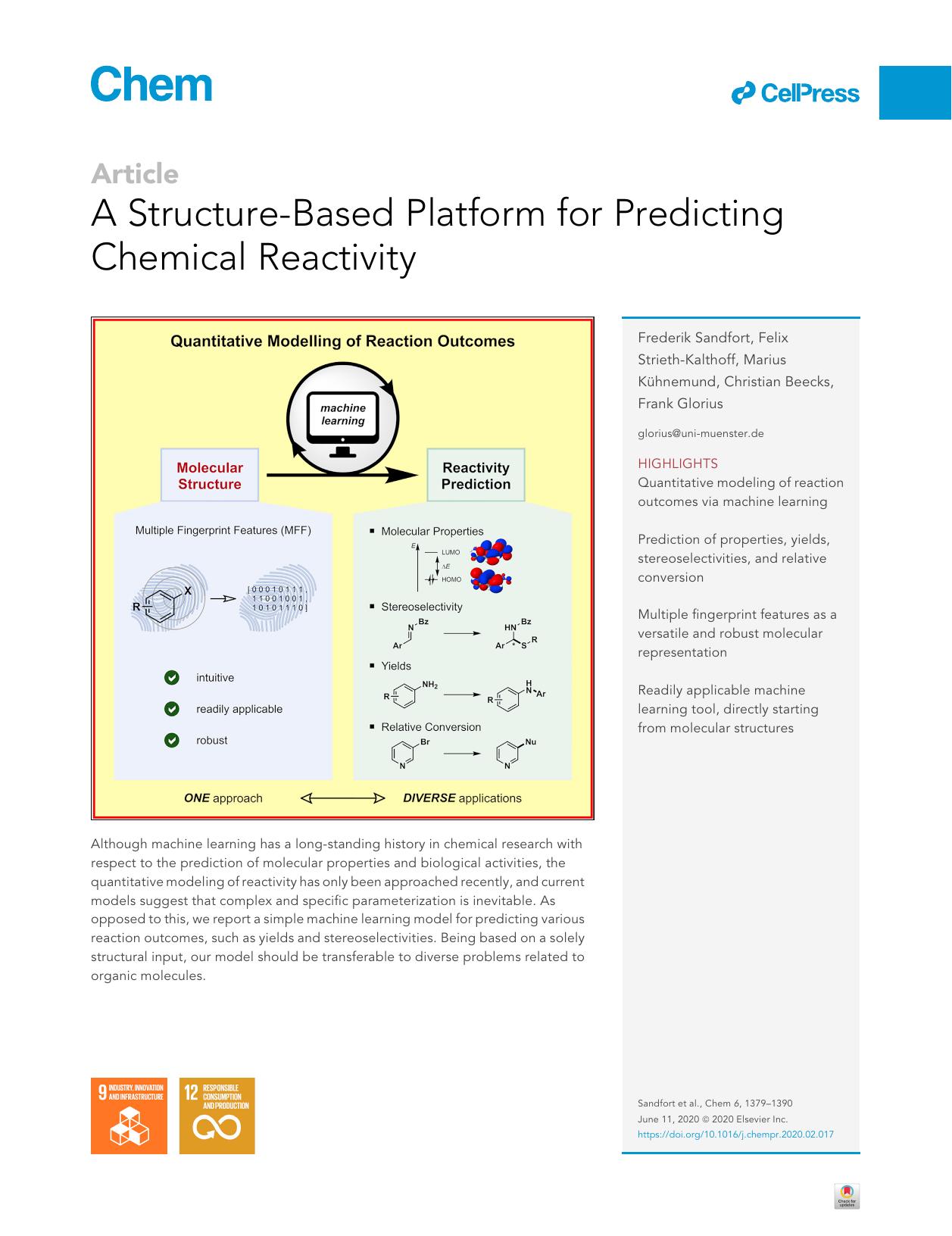 A Structure-Based Platform for Predicting Chemical Reactivity by Frederik Sandfort & Felix Strieth-Kalthoff & Marius Kühnemund & Christian Beecks & Frank Glorius