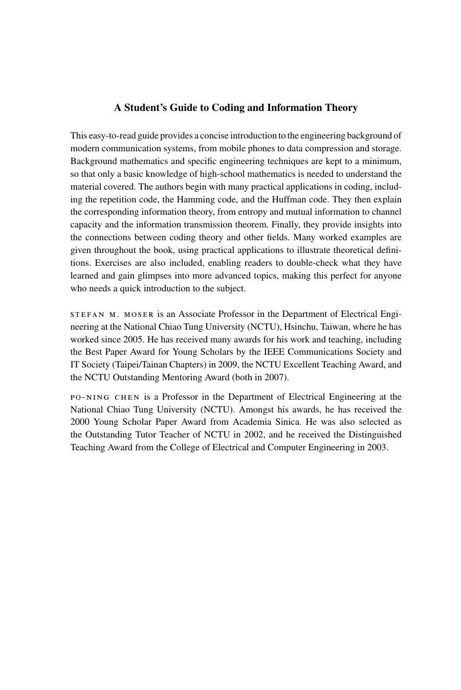 A Student's Guide to Coding and Information Theory by Unknown