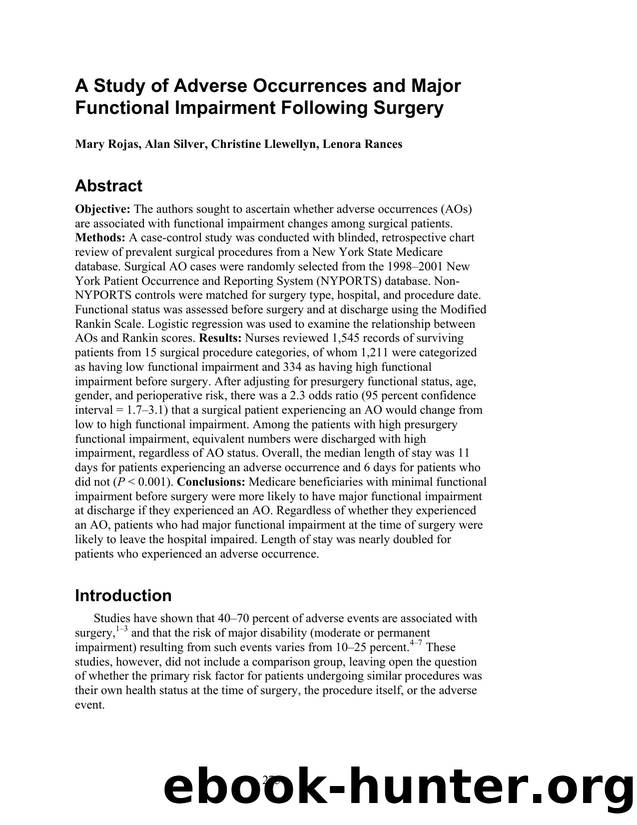 A Study of Adverse Occurrences and Major Functional Impairment Following Surgery by Unknown
