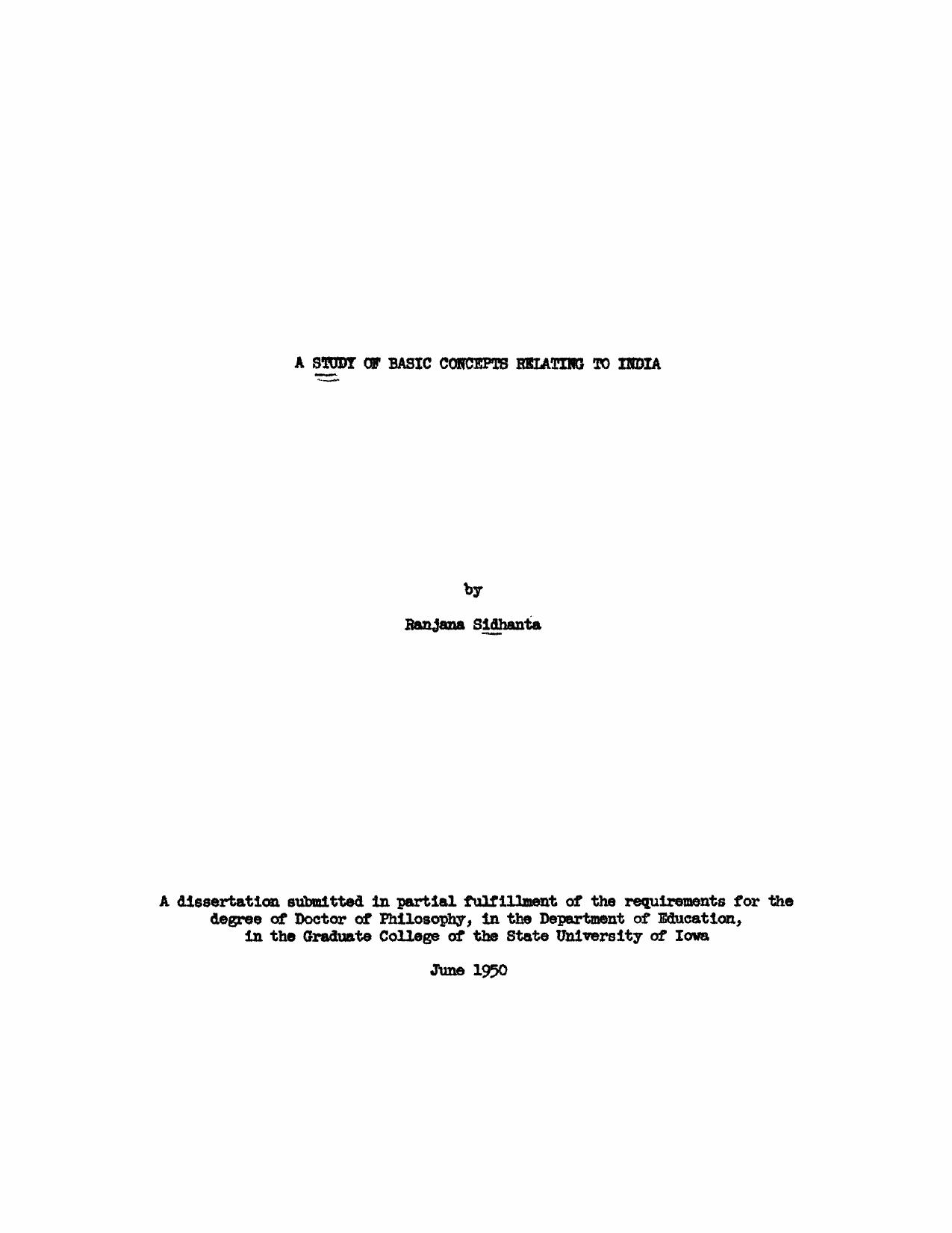 A Study of Basic Concepts Relating to India by Sidhanta Ranjana