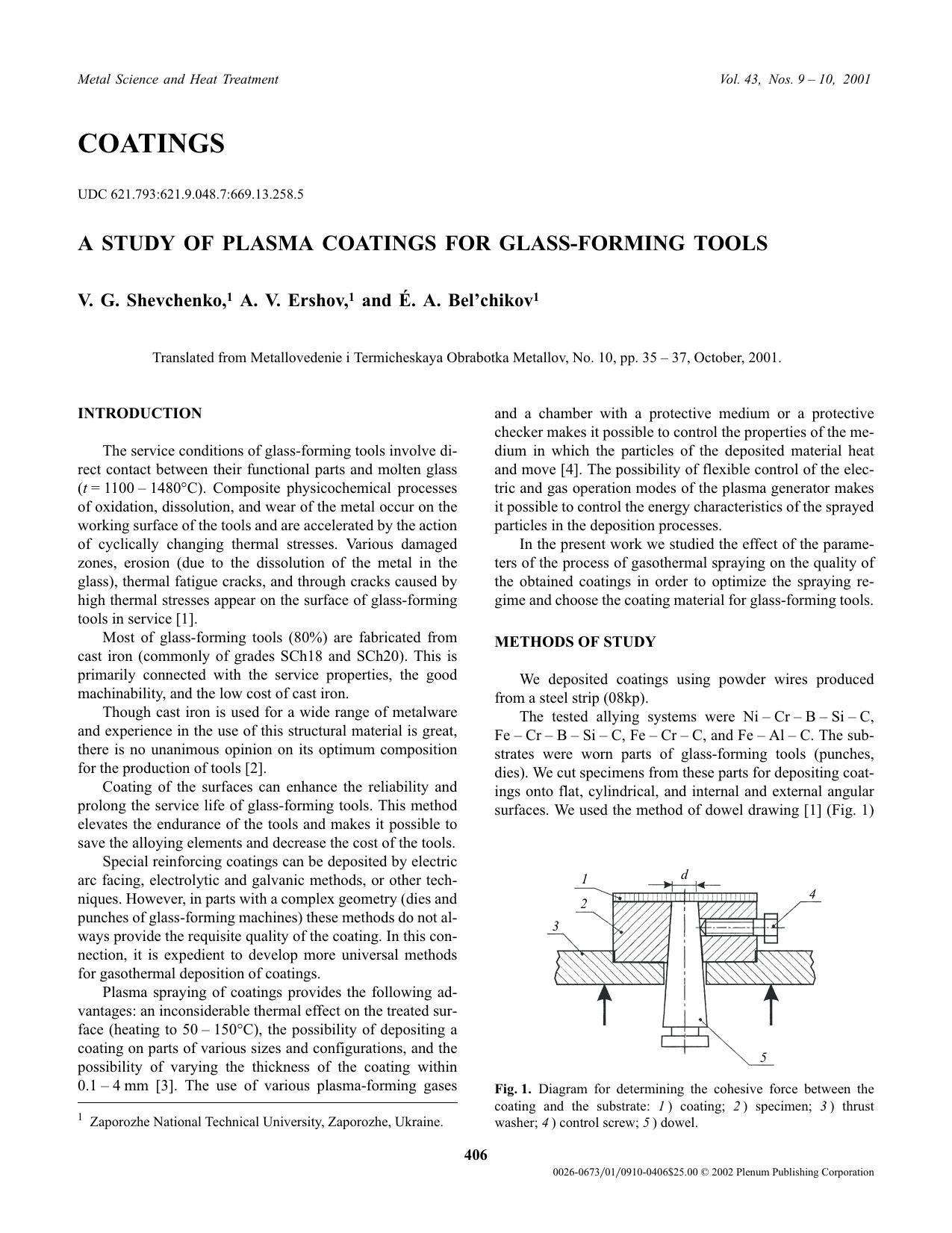 A Study of Plasma Coatings for Glass-Forming Tools by Unknown