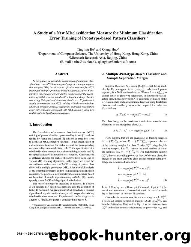 A Study of a New Misclassification Measure for Minimum Classification Error Training of Prototype-based Pattern Classifiers Â¤ by 