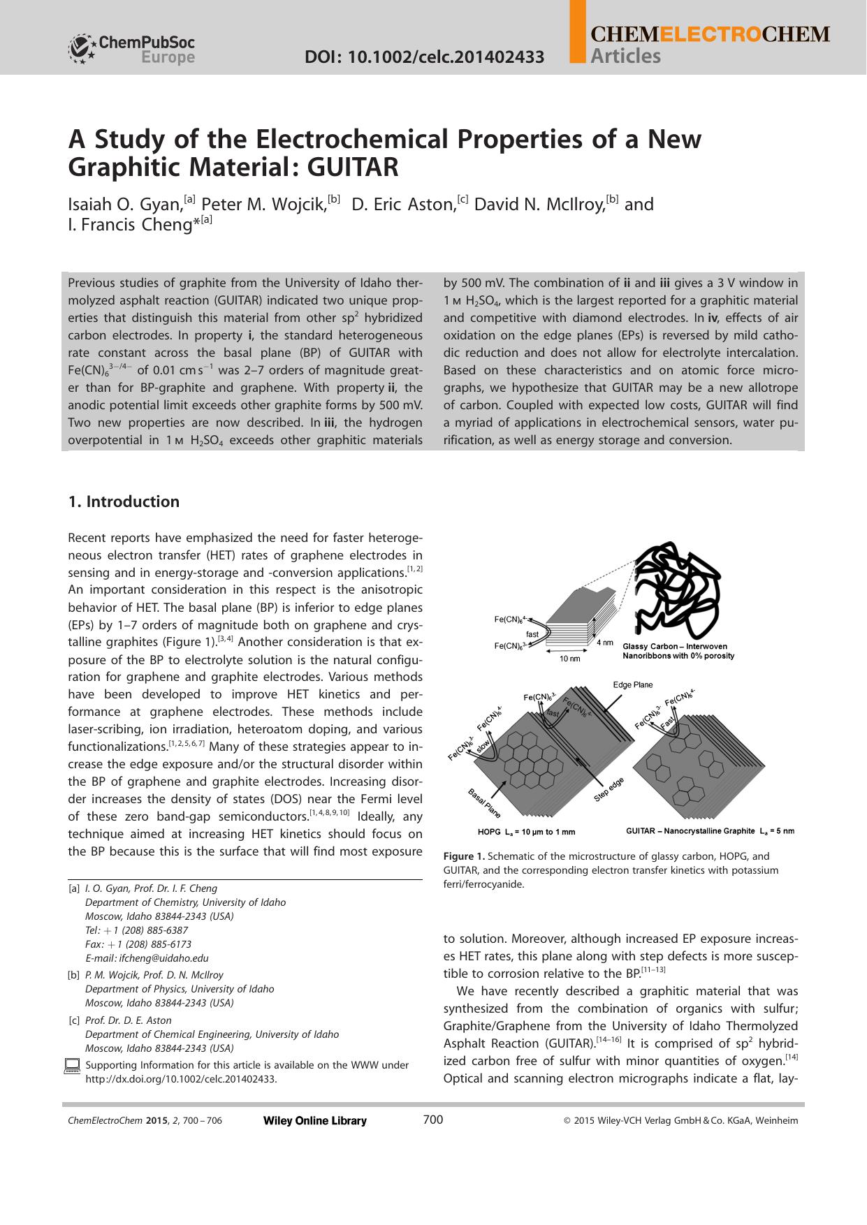 A Study of the Electrochemical Properties of a New Graphitic Material: GUITAR by Unknown