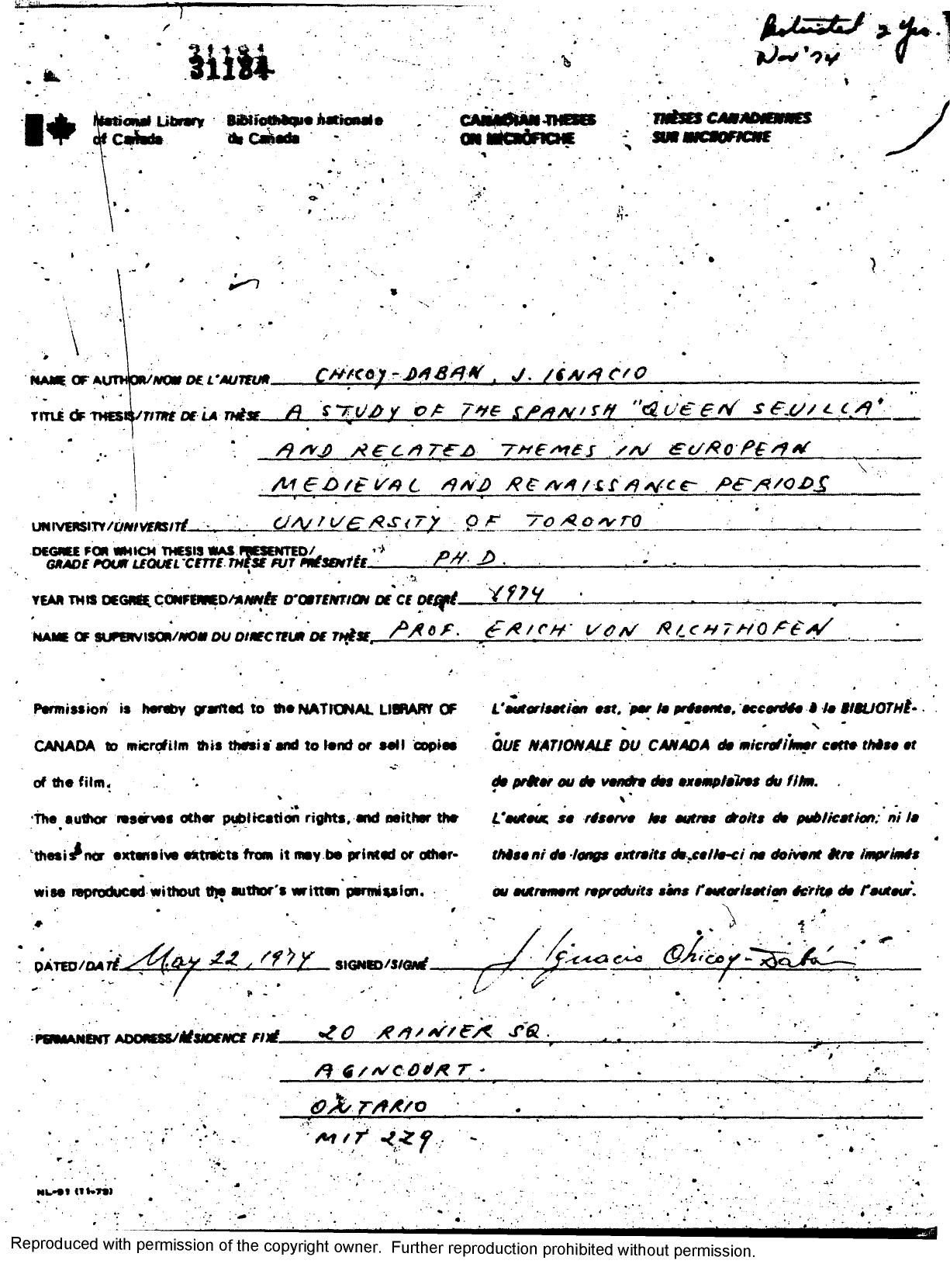 A Study of the Spanish "Queen Seuilla" and Related Themes in European Medieval and Renaissance Periods by Jose Ignacio Chicoy-Daban