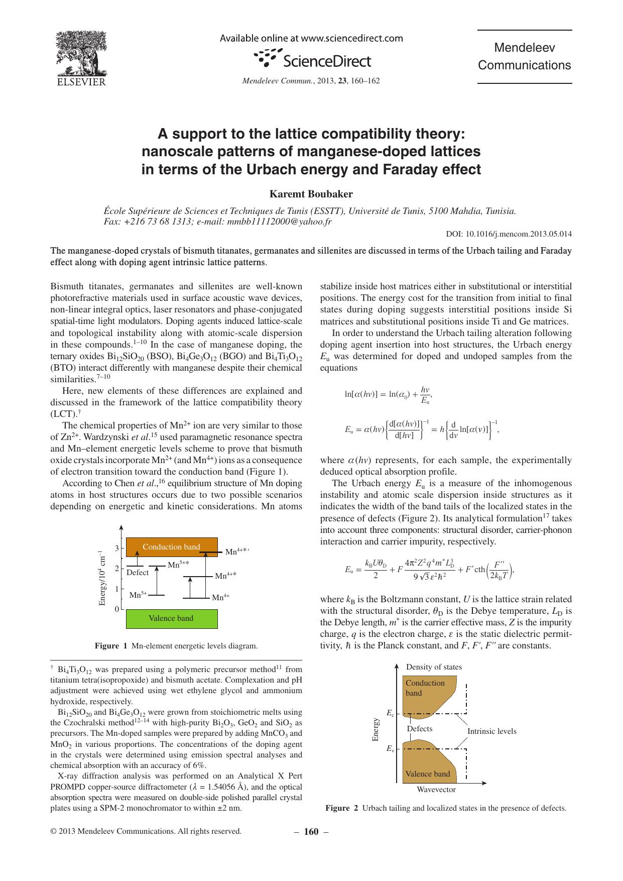 A Support to the Lattice Compatibility Theory: Nanoscale Patterns of Manganese-doped Lattices in Terms of the Urbach Energy and Faraday Effect by Karemt Boubaker