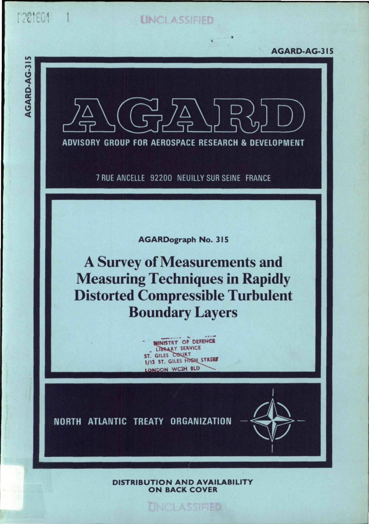 A Survey of Measurements and Measuring Techniques in Rapidly Distorted Compressible Turbulent Boundary Layers by Fernholz H.H