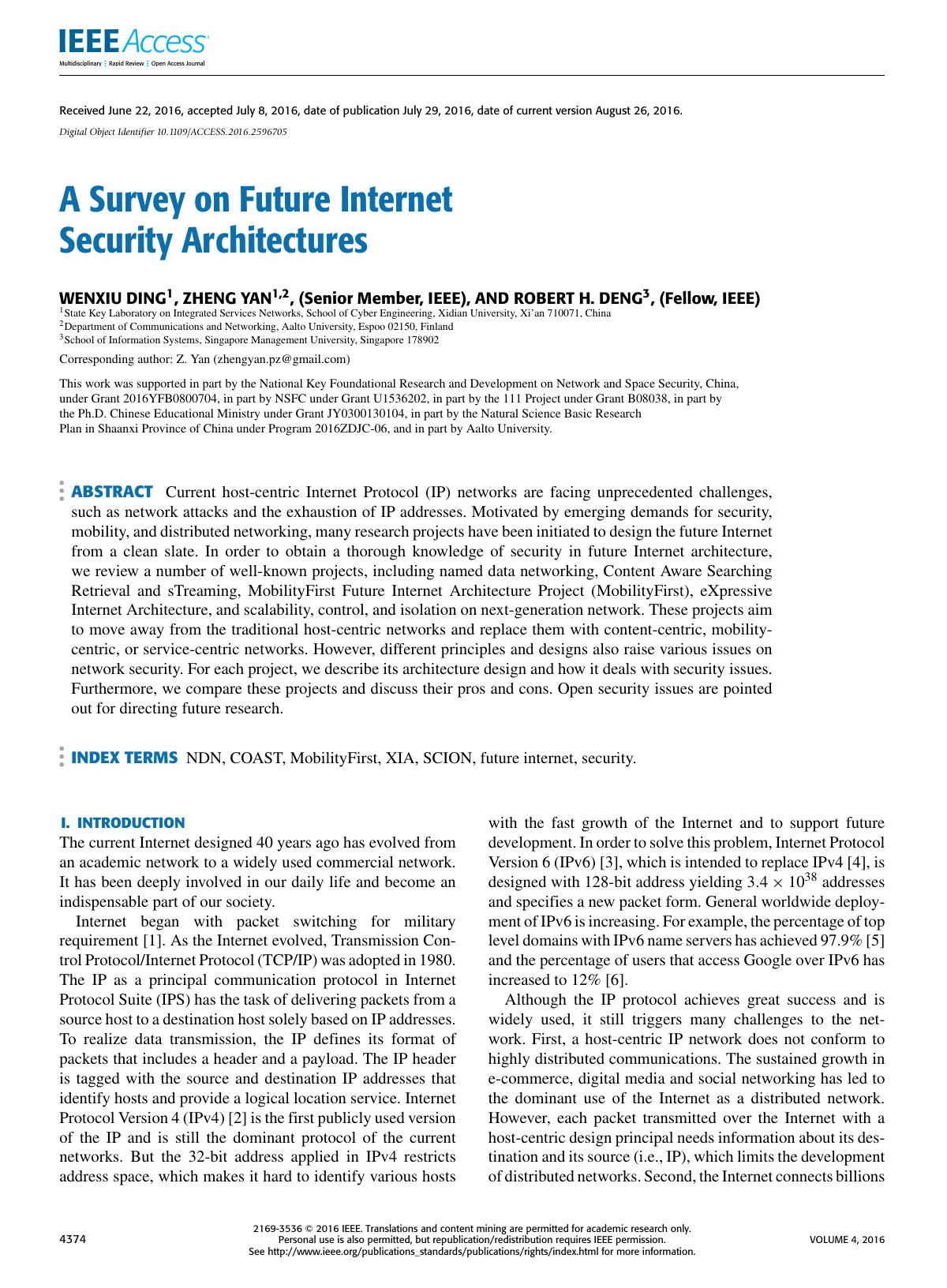 A Survey on Future Internet Security Architectures by Wenxiu Ding & Zheng Yan & Robert H. Deng