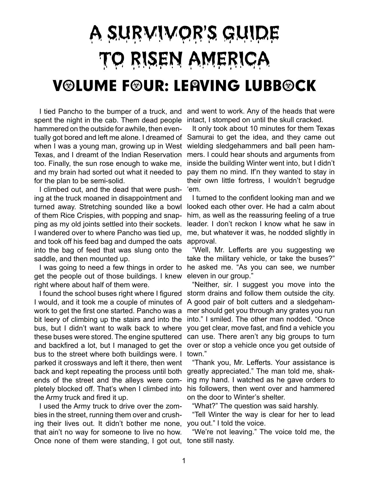A Survivors Guide to Risen America, Issue 4: Leaving Lubbock by UKG Publishing