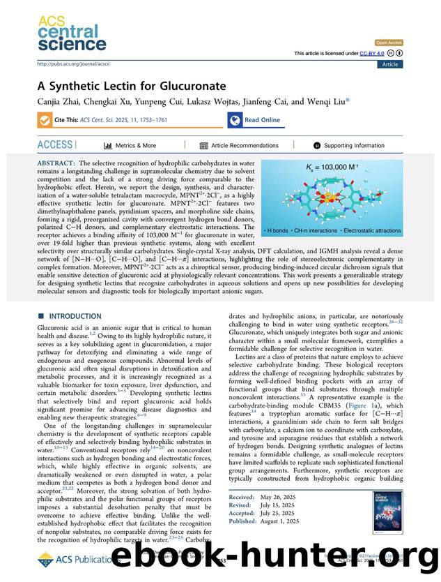 A Synthetic Lectin for Glucuronate by Canjia Zhai & Chengkai Xu & Yunpeng Cui & Lukasz Wojtas & Jianfeng Cai & Wenqi Liu