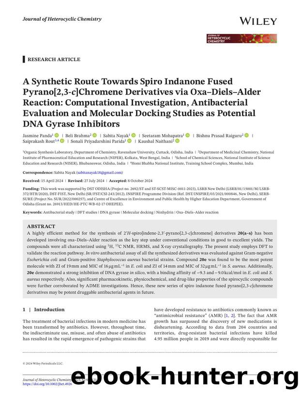 A Synthetic Route towards Spiro Indanone Fused Pyrano[2,3âc]Chromene Derivatives via OxaâDielsâAlder Reaction: Computational Investigation, Antibacterial Evaluation and Molec by Unknown