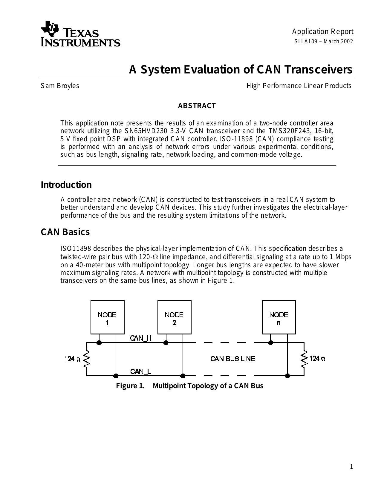 A System Evaluation of CAN Transceivers by Texas Instruments Incorporated