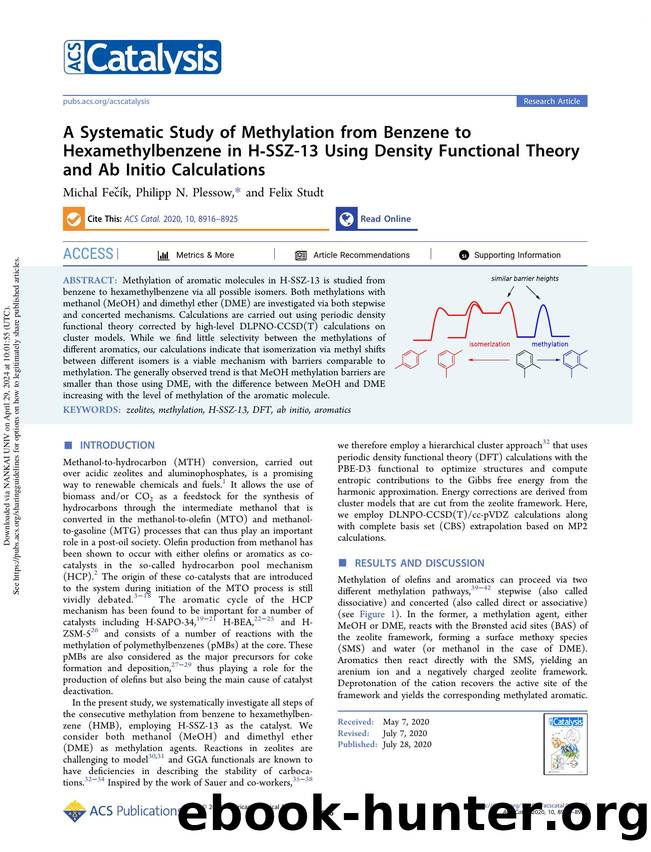 A Systematic Study of Methylation from Benzene to Hexamethylbenzene in H-SSZ-13 Using Density Functional Theory and Ab Initio Calculations by Michal Fečík Philipp N. Plessow & Felix Studt