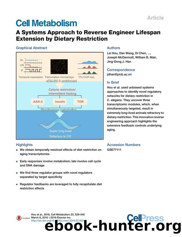 A Systems Approach to Reverse Engineer Lifespan Extension by Dietary Restriction by unknow