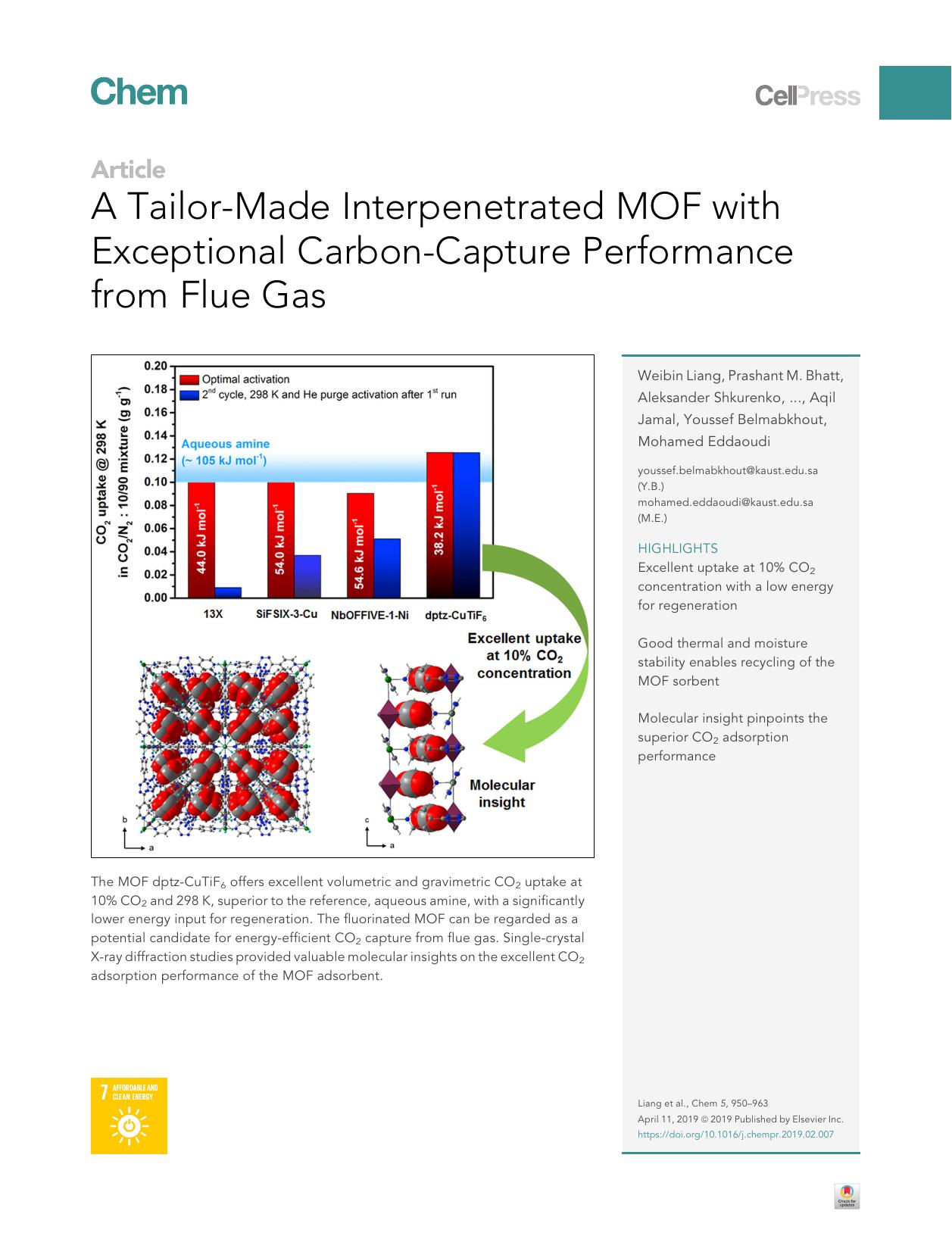 A Tailor-Made Interpenetrated MOF with Exceptional Carbon-Capture Performance from Flue Gas by Weibin Liang