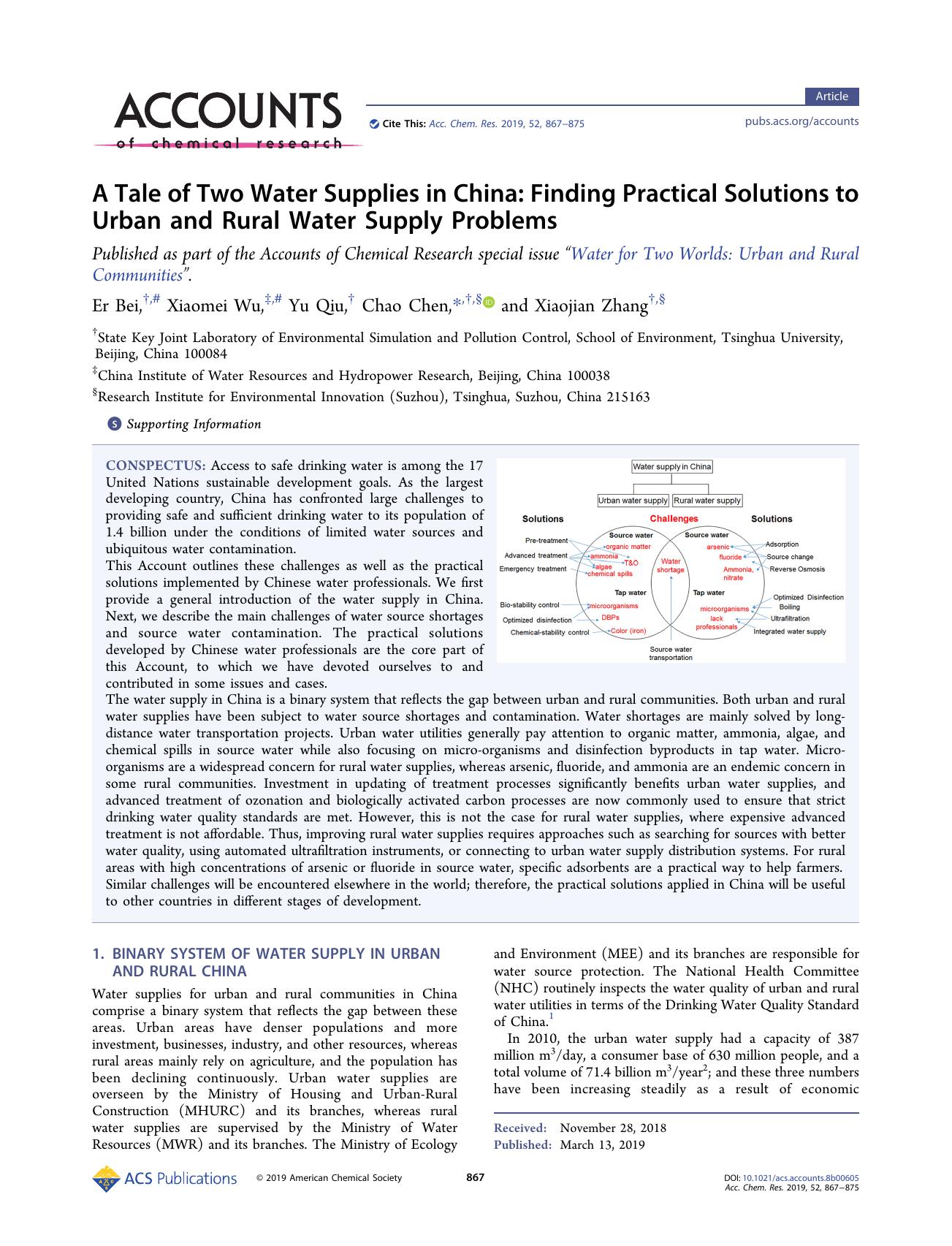 A Tale of Two Water Supplies in China: Finding Practical Solutions to Urban and Rural Water Supply Problems by unknow