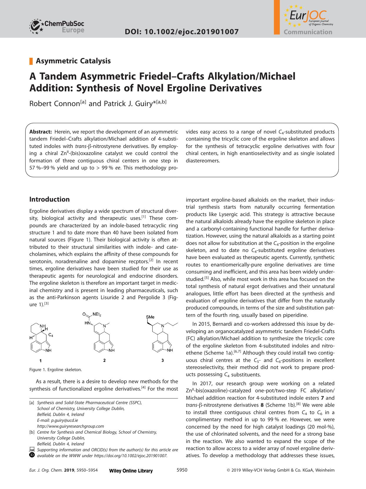 A Tandem Asymmetric Friedel–Crafts AlkylationMichael Addition: Synthesis of Novel Ergoline Derivatives by Unknown