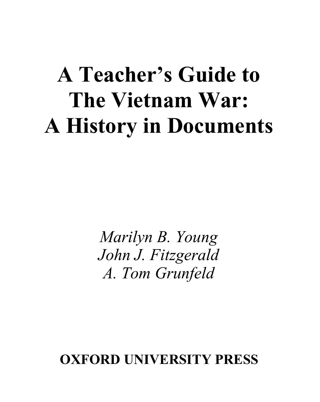A Teachers Guide to The Vietnam War A History in Documents by Unknown