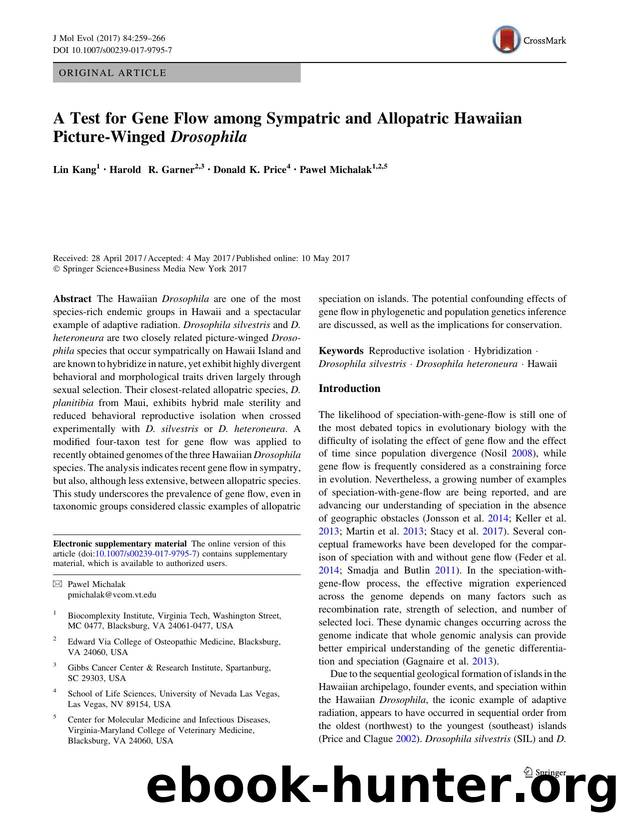 A Test for Gene Flow among Sympatric and Allopatric Hawaiian Picture-Winged Drosophila by Lin Kang & Harold R. Garner & Donald K. Price & Pawel Michalak