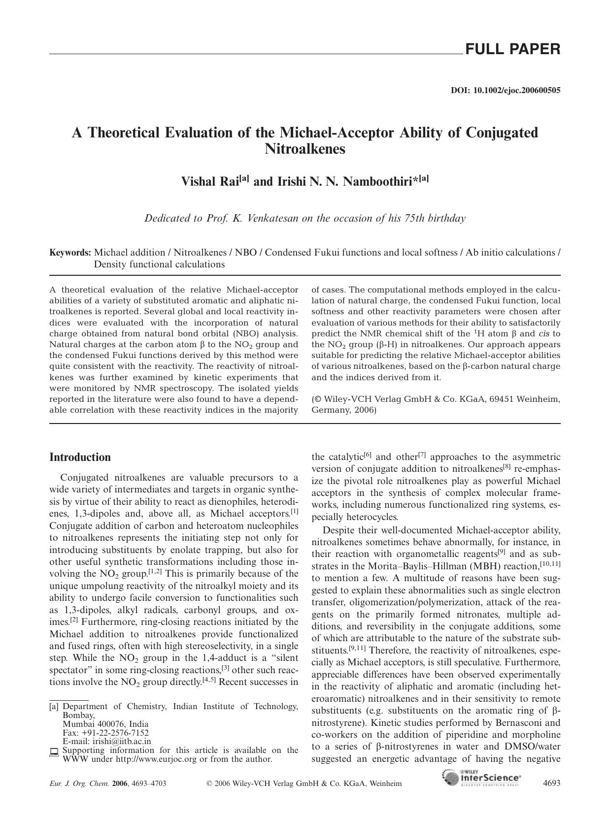 A Theoretical Evaluation of the Michael-Acceptor Ability of Conjugated Nitroalkenes by Unknown