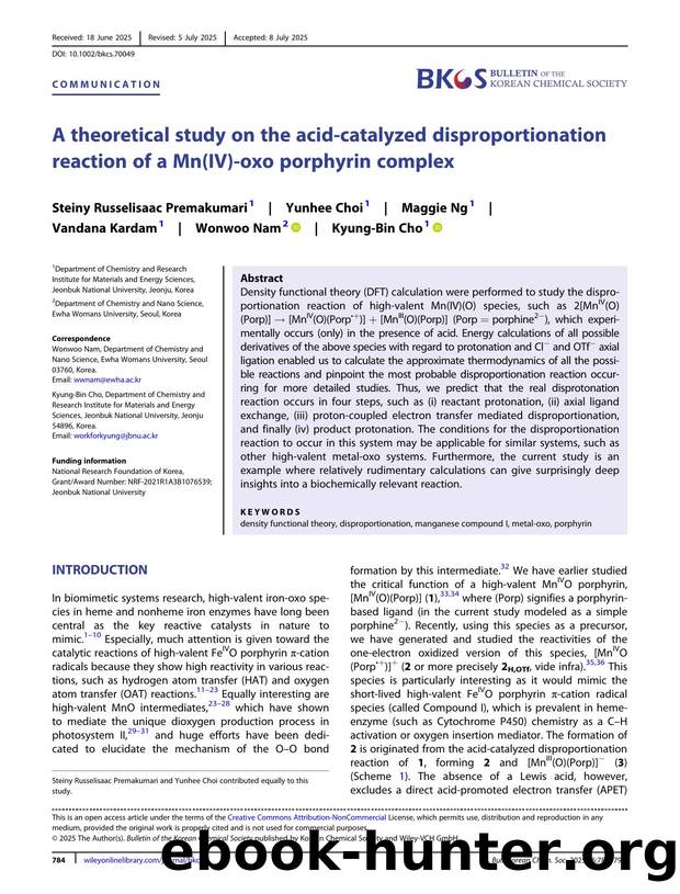 A Theoretical Study on the AcidâCatalyzed Disproportionation Reaction of a Mn(IV)âOxo Porphyrin Complex by Unknown