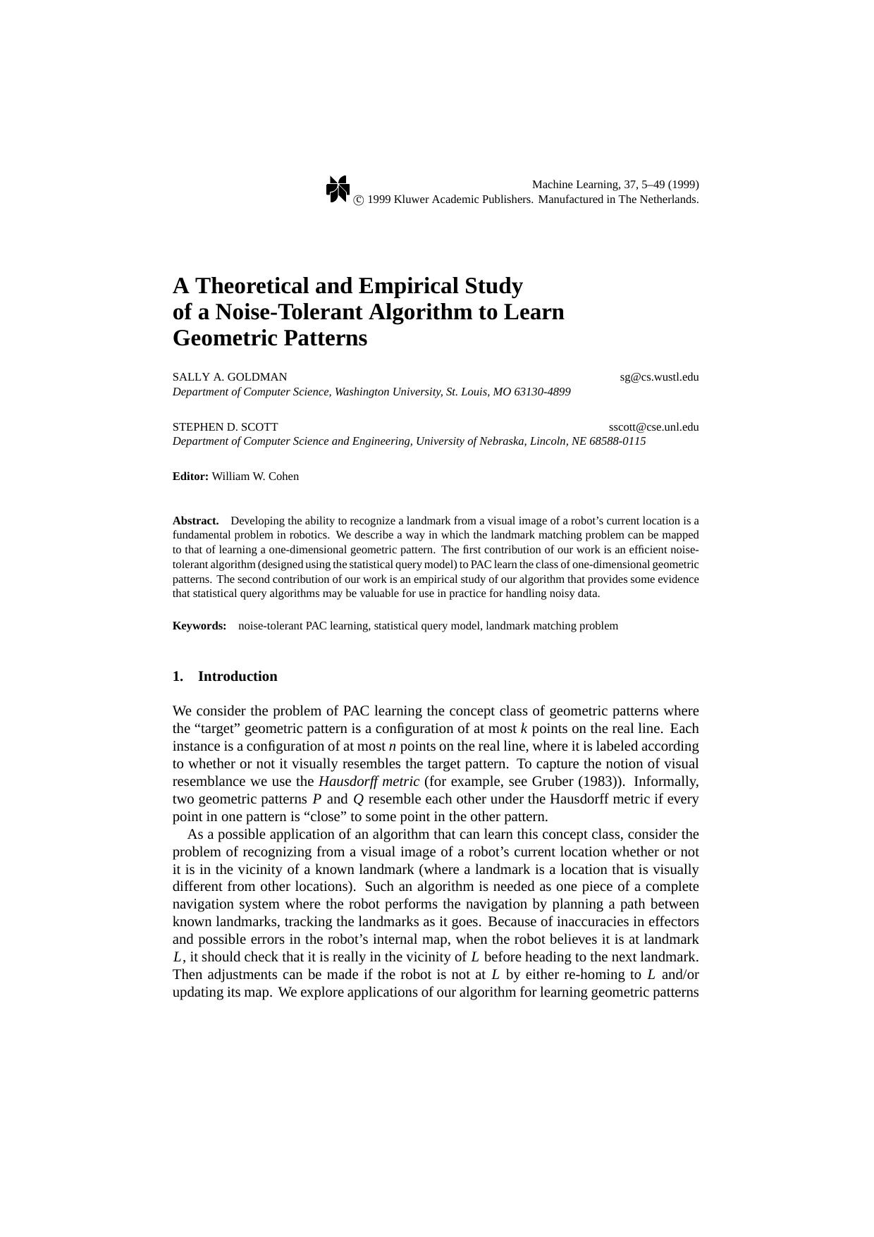 A Theoretical and Empirical Study of a Noise-Tolerant Algorithm to Learn Geometric Patterns by A Theoretical & Empirical Study of a Noise-Tolerant Algorithm to Learn Geometric Patterns