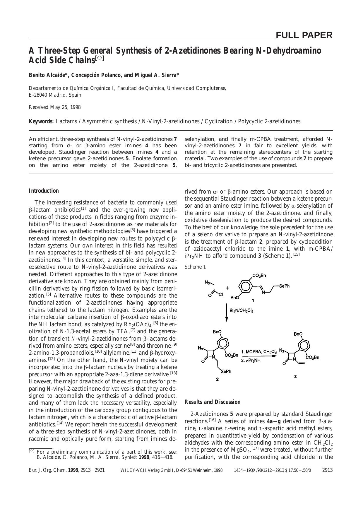 A Three-Step General Synthesis of 2-Azetidinones Bearing N-Dehydroamino Acid Side Chains by Unknown