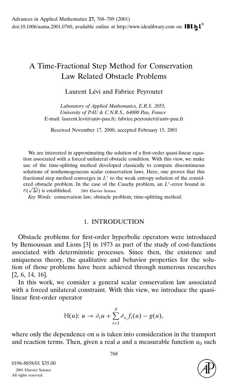 A Time-Fractional Step Method for Conservation LawRelated Obstacle Problems by Levi L. et al