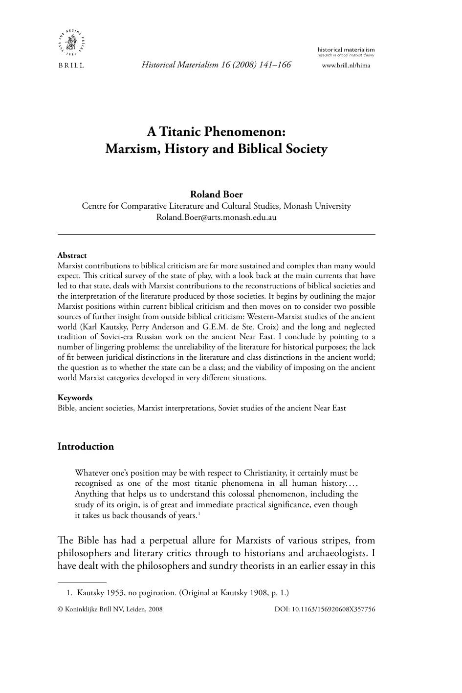 A Titanic Phenomenon: Marxism, History and Biblical Society by Roland Boer