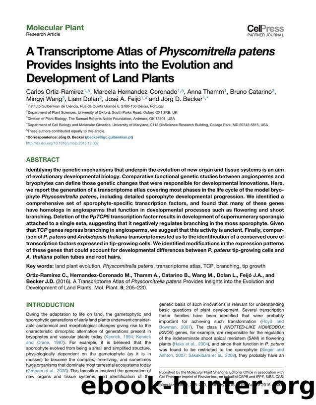 A Transcriptome Atlas of Physcomitrella patens Provides Insights into the Evolution and Development of Land Plants by unknow
