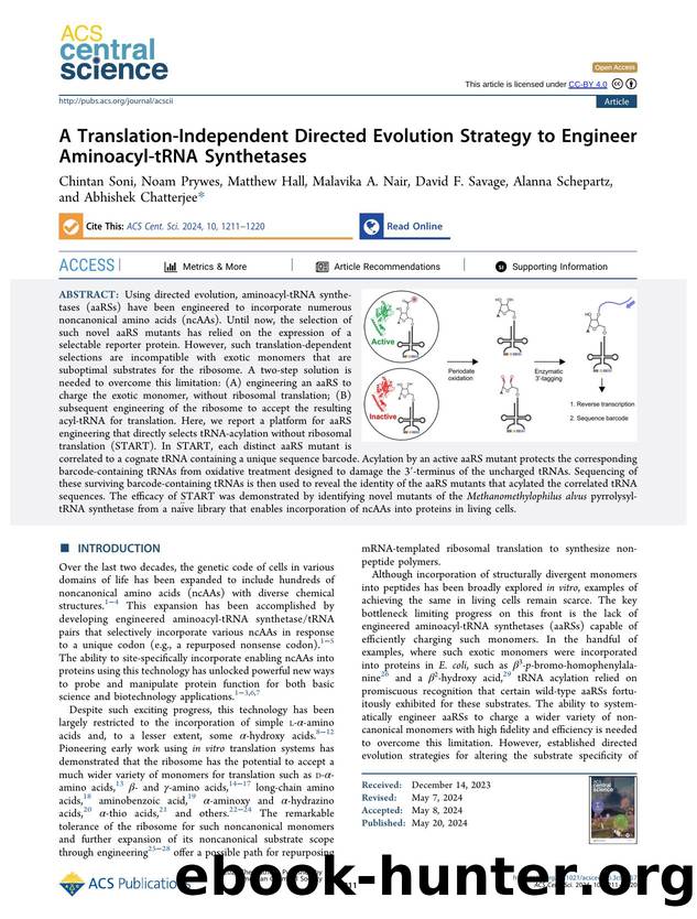 A Translation-Independent Directed Evolution Strategy to Engineer Aminoacyl-tRNA Synthetases by unknow