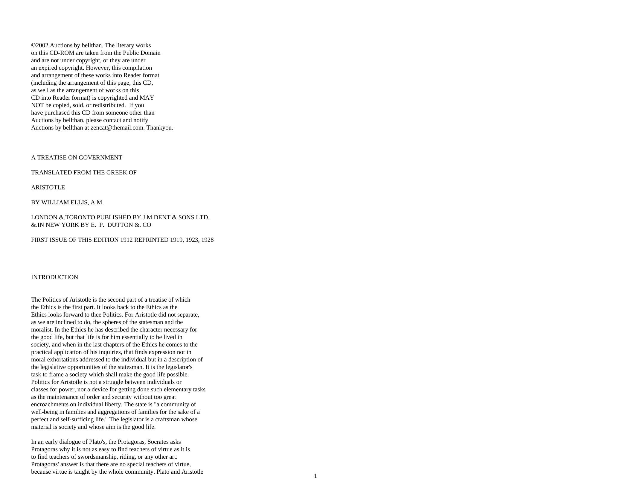 A Treatise On Government by Aristotle
