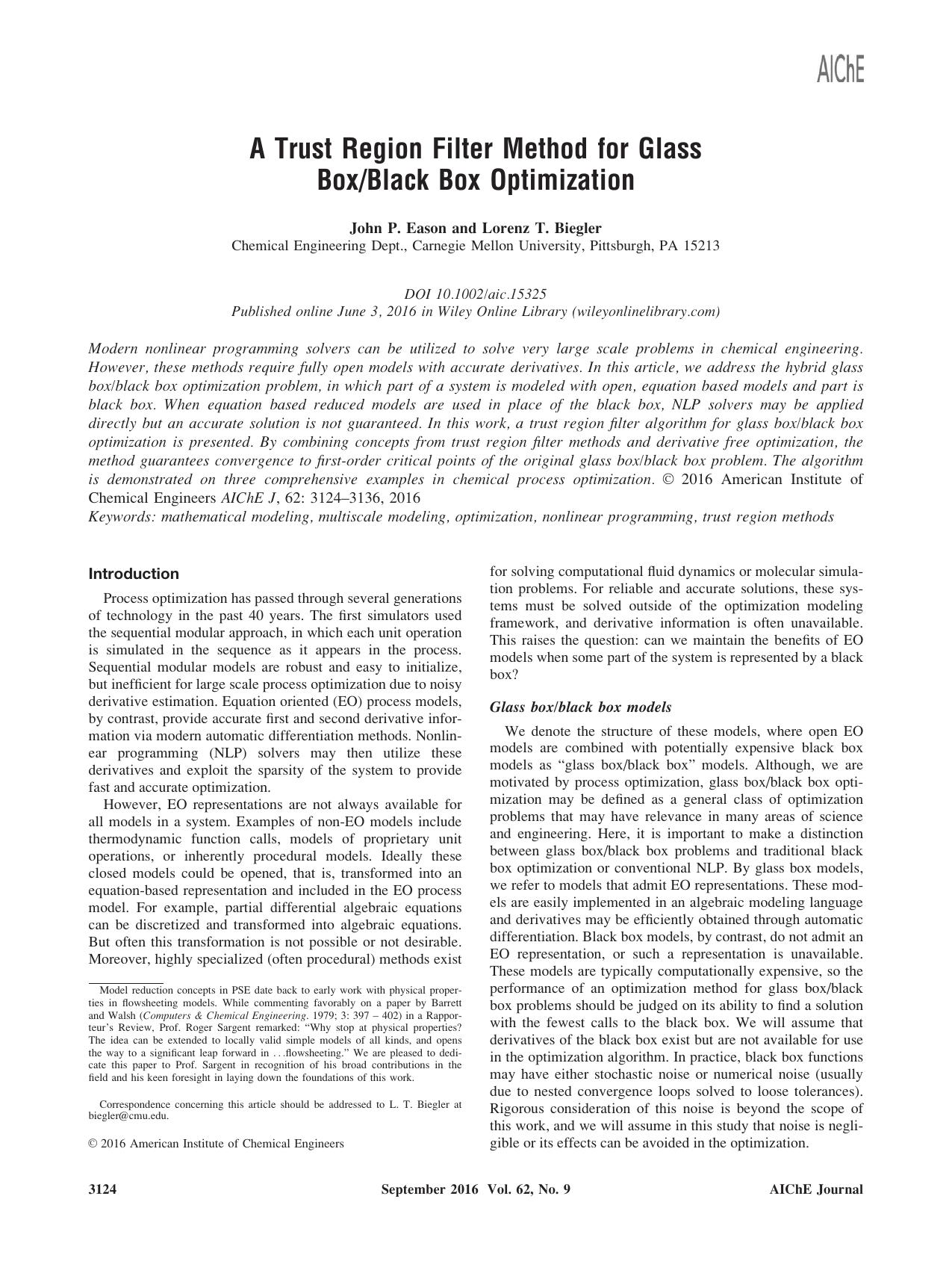 A Trust Region Filter Method for Glass BoxBlack Box Optimization by Unknown