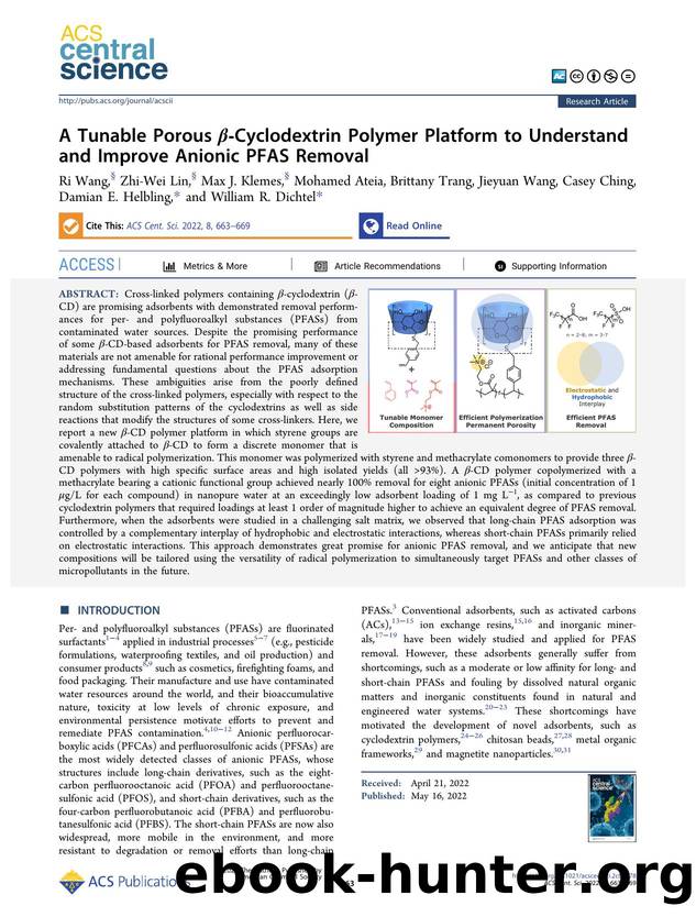 A Tunable Porous Î²âCyclodextrin Polymer Platform to Understand and Improve Anionic PFAS Removal by unknow