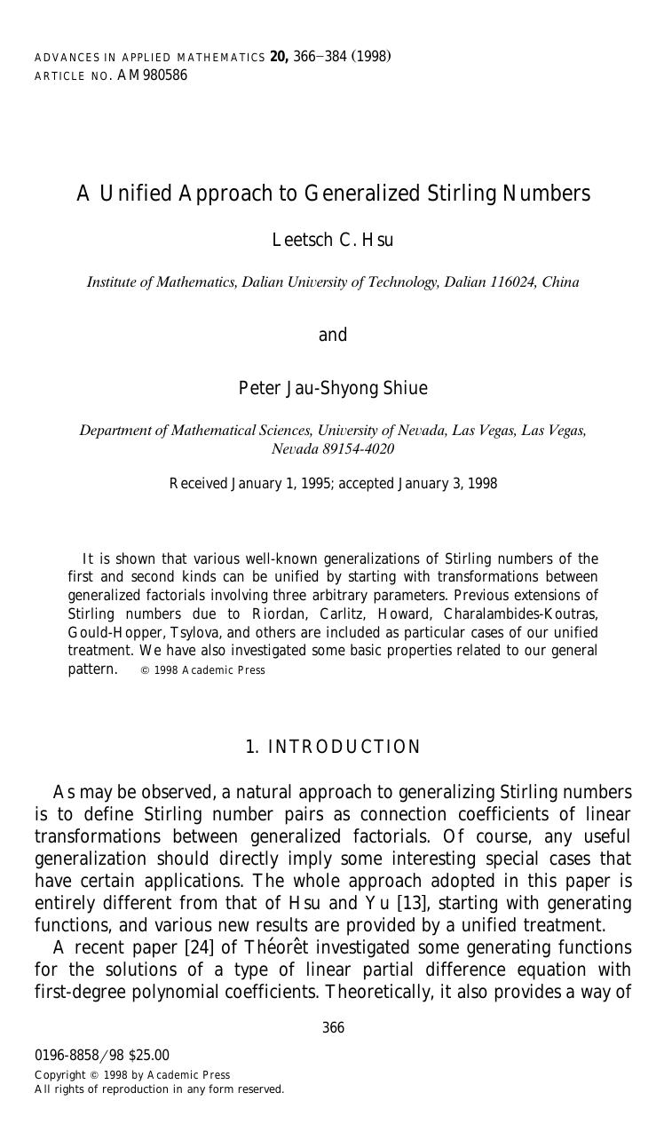 A Unified Approach to Generalized Stirling Numbers by Hsu L. C. et al