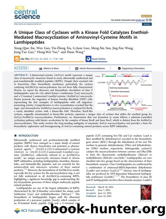 A Unique Class of Cyclases with a Kinase Fold Catalyzes Enethiol-Mediated Macrocyclization of Aminovinyl-Cysteine Motifs in Lanthipeptides by unknow