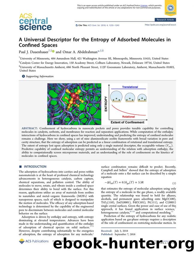 A Universal Descriptor for the Entropy of Adsorbed Molecules in Confined Spaces by Paul J. Dauenhauer (ORCID: 0000-0001-5810-1953) & Omar A. Abdelrahman
