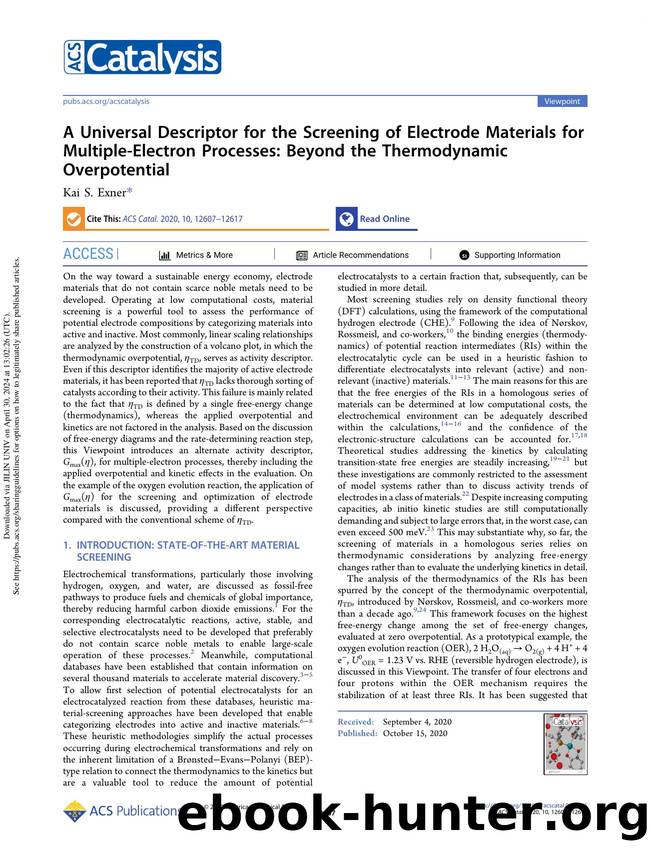 A Universal Descriptor for the Screening of Electrode Materials for Multiple-Electron Processes: Beyond the Thermodynamic Overpotential by Kai S. Exner