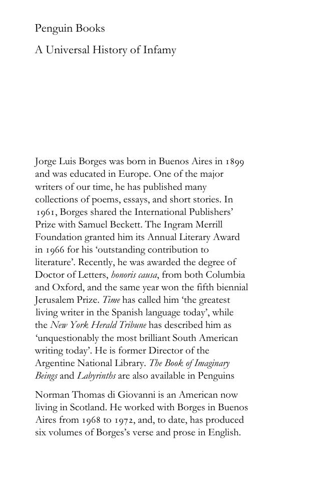 A Universal History of Infamy by Jorge Luis Borges Norman Thomas di Giovanni