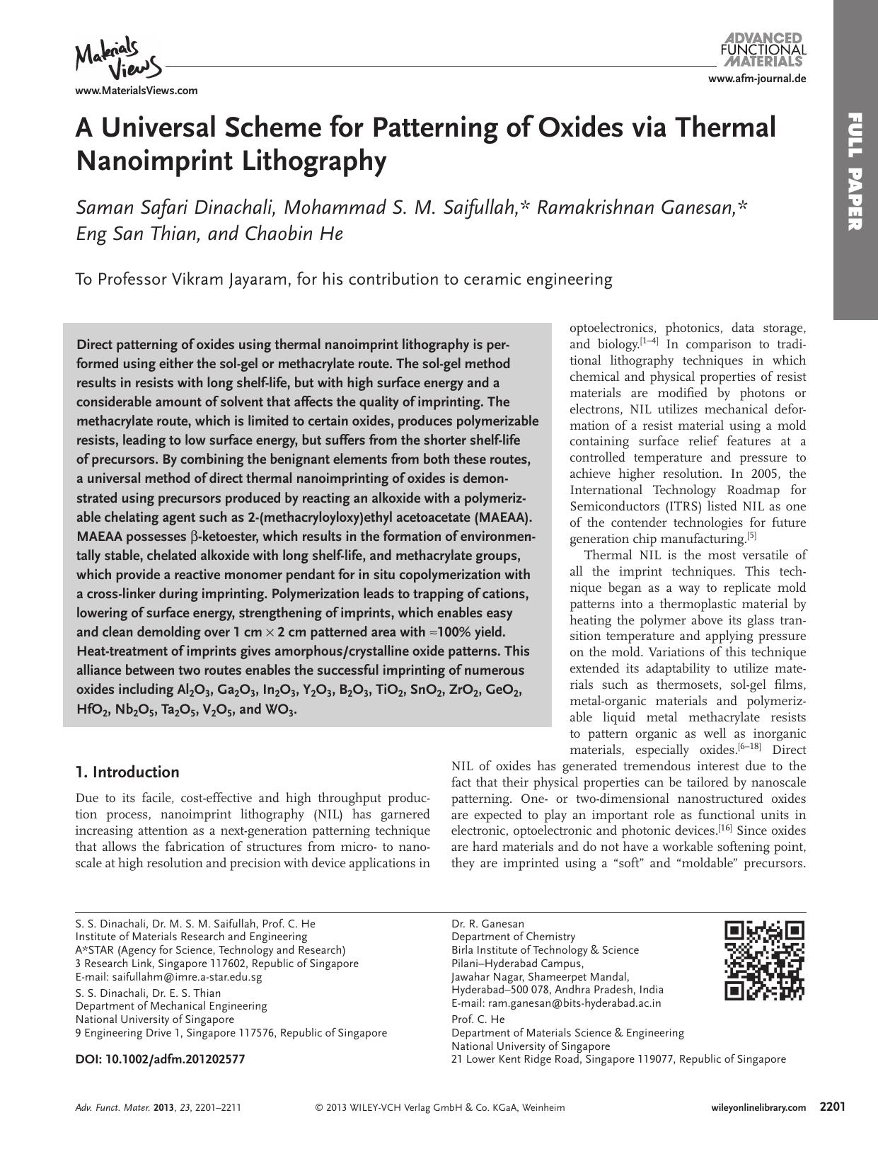 A Universal Scheme for Patterning of Oxides via Thermal Nanoimprint Lithography by wbpm