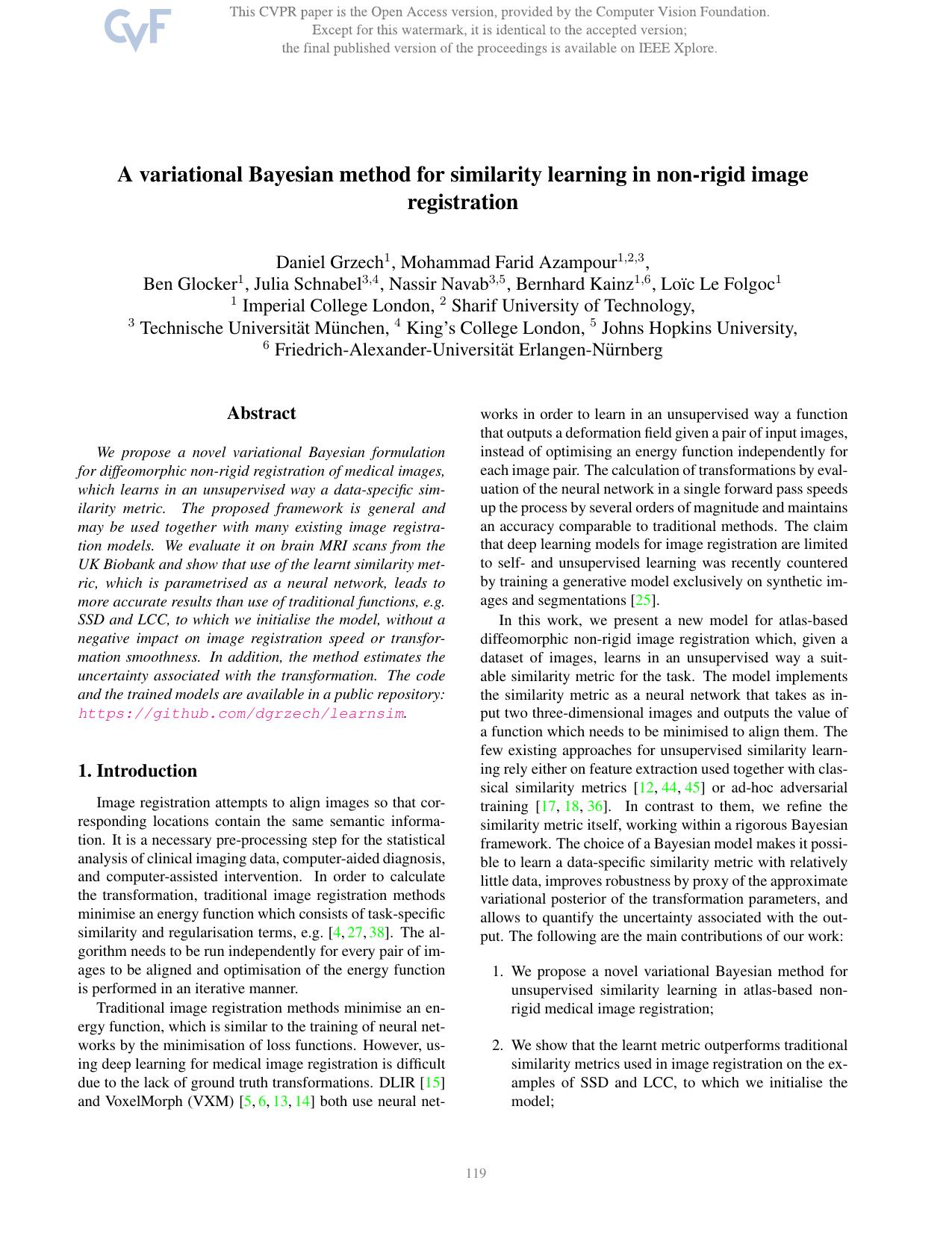 A Variational Bayesian Method for Similarity Learning in Non-Rigid Image Registration by unknow